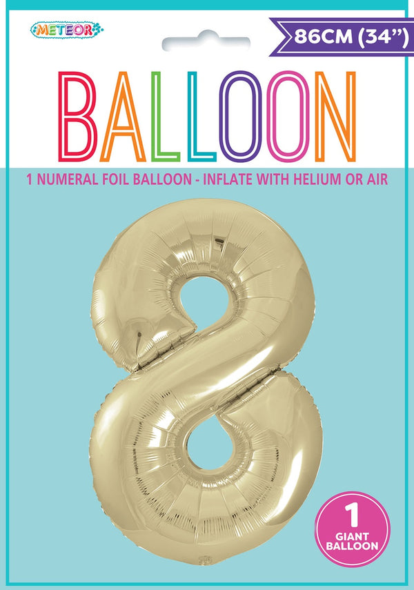 CHAMPAGNE GOLD "8" NUMERAL FOIL BALLOON 86CM (34")